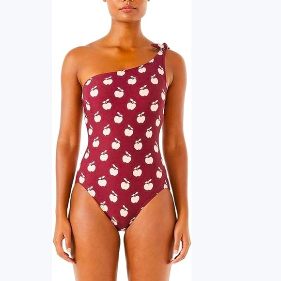 Kate Spade one shoulder swimsuit in apple print - Picture 1 of 6